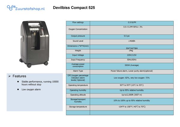DeVilbiss Compact 525 5 Liter zuurstofconcentrator